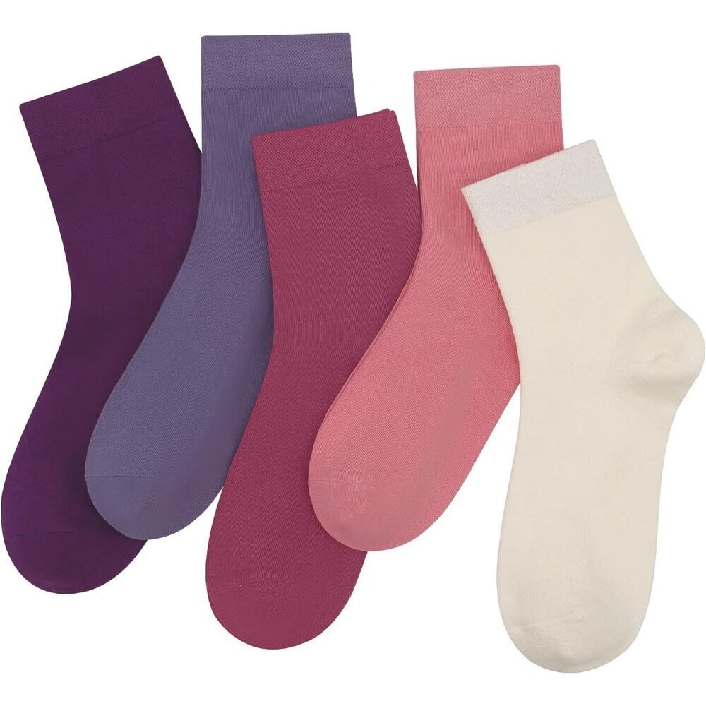 Women 5 Pairs Purple&pink Crew Thin Ankle Height Anti Odor Soft Ankle Socks